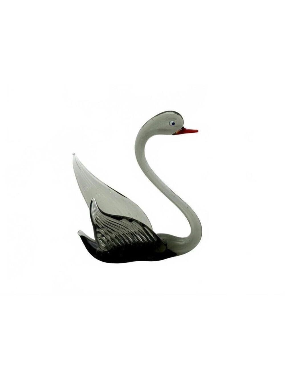Vintage Mini Hand Blown Art Glass Swan Figurine Black Gray Red Beak Murano-Style - Picture 3 of 5